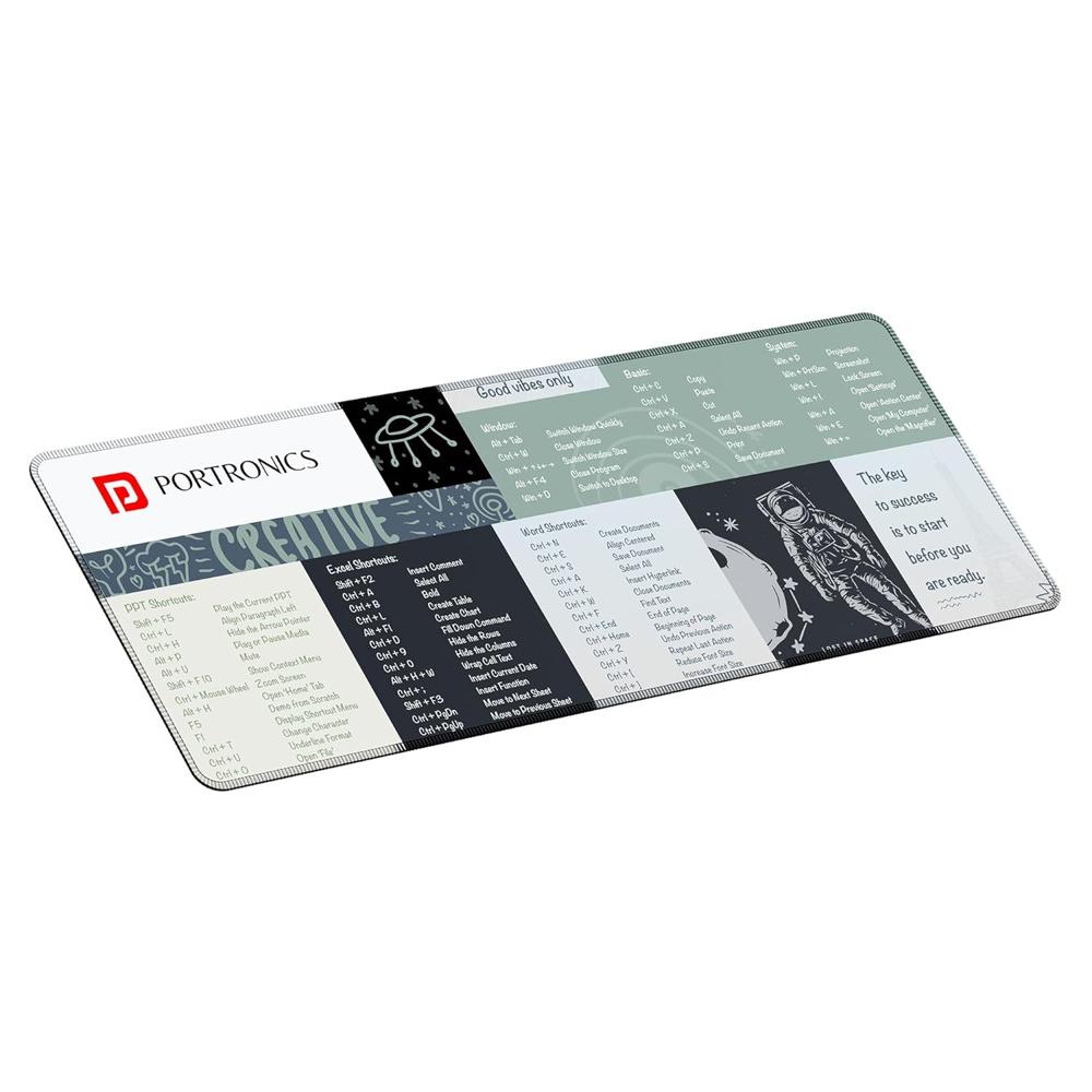 Portronics Comfipad 2 Extended Mouse Pad With Windows Shortcuts Design, Non-slip Base, - Color: Grey