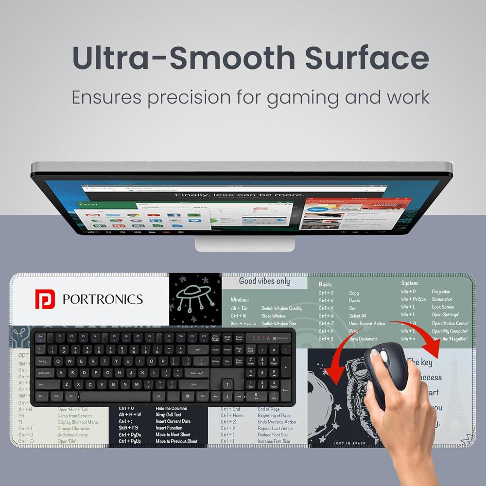 Portronics Comfipad 2 Extended Mouse Pad with Windows Shortcuts Design, Non-Slip Base,