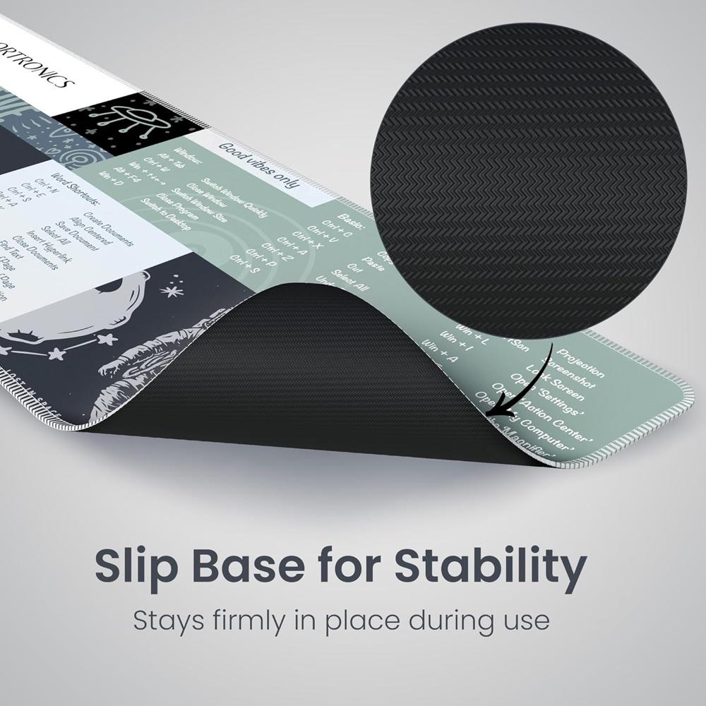 Portronics Comfipad 2 Extended Mouse Pad with Windows Shortcuts Design, Non-Slip Base,