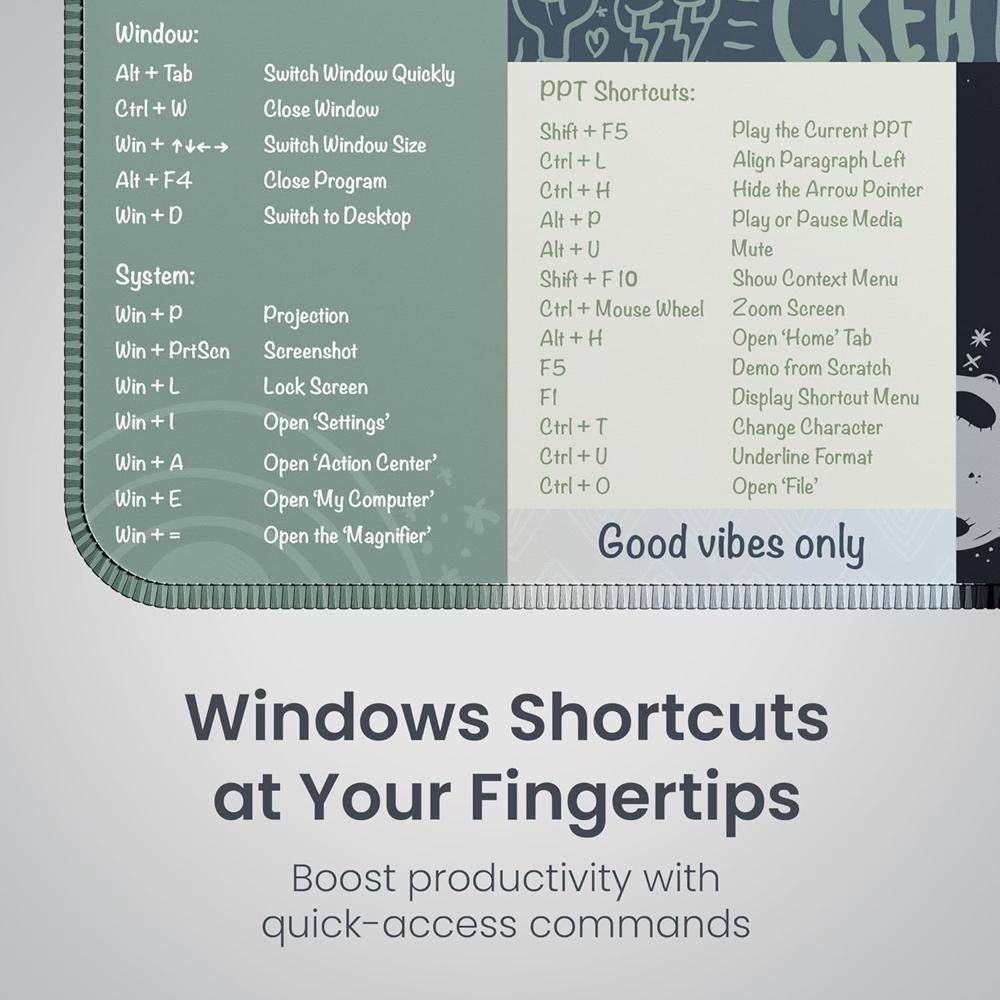 Portronics Comfipad 3 Mouse Pad with Windows Shortcuts Design