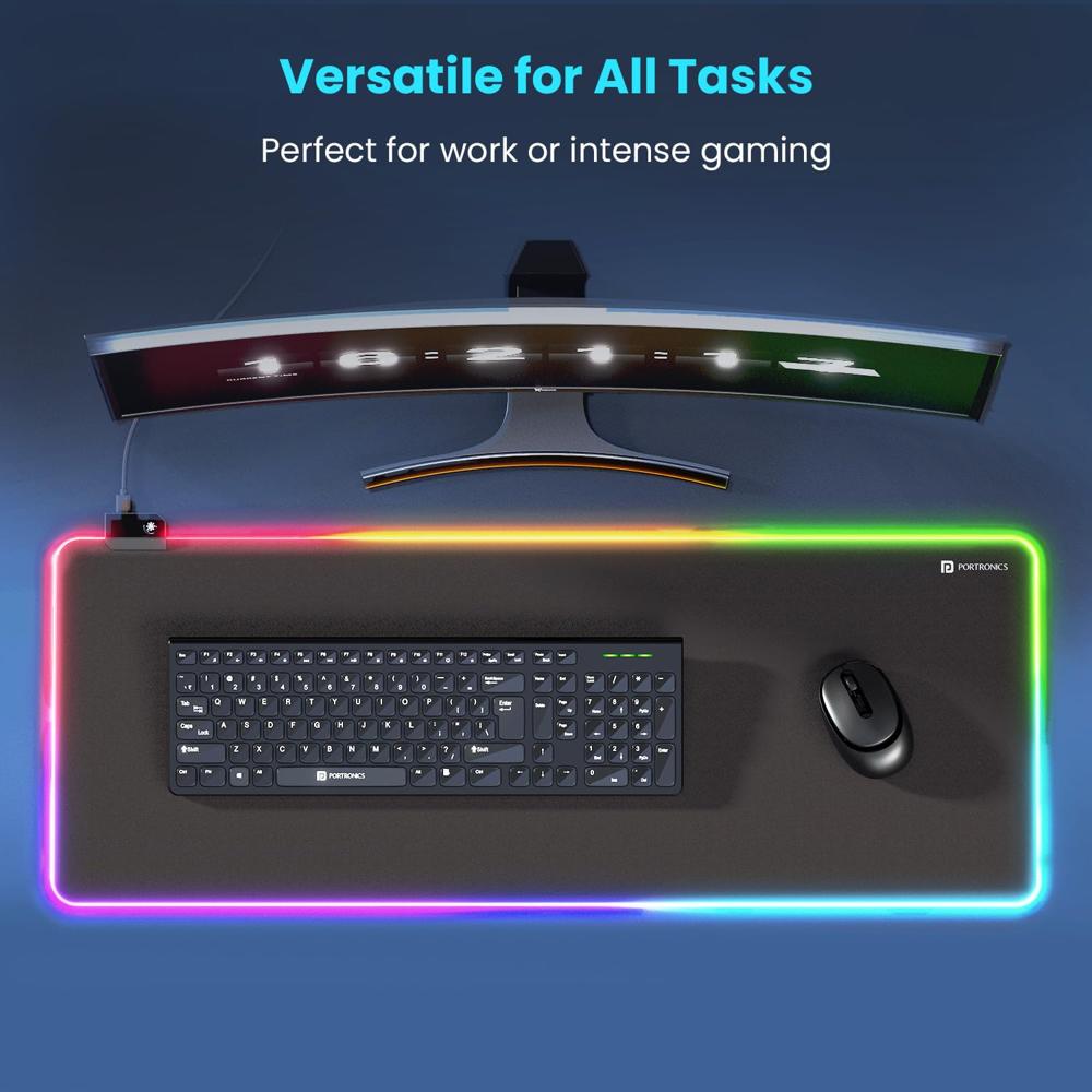 Portronics Comfipad Glow Gaming Mouse Pad with RGB Lights Modes, Large Size, Non-Slip Base,