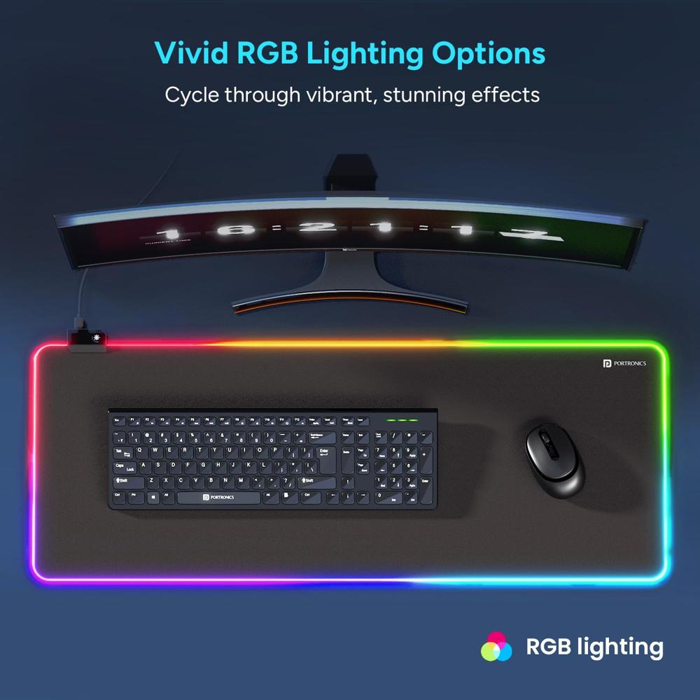 Portronics Comfipad Glow Gaming Mouse Pad with RGB Lights Modes, Large Size, Non-Slip Base,
