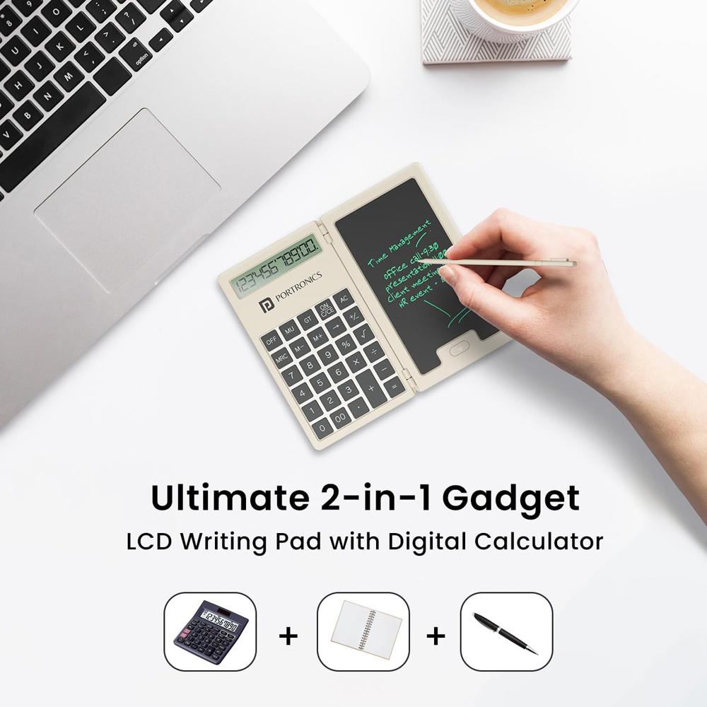 Portronics Ruffpad Calc Mini 2-in-1 Calculator & LCD Writing Pad with 5.5 Inches Tablet, 12 Digits,