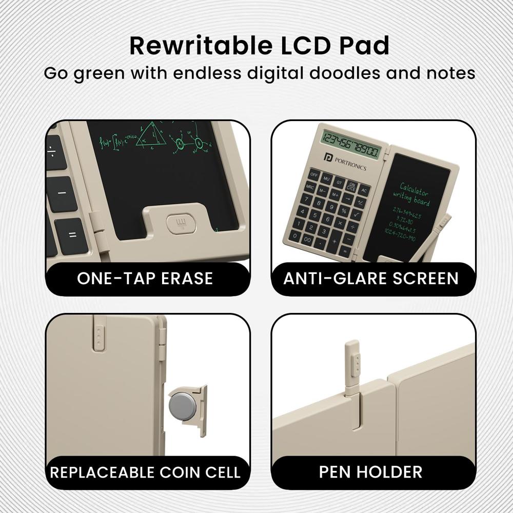 Portronics Ruffpad Calc Mini 2-in-1 Calculator & LCD Writing Pad with 5.5 Inches Tablet, 12 Digits,