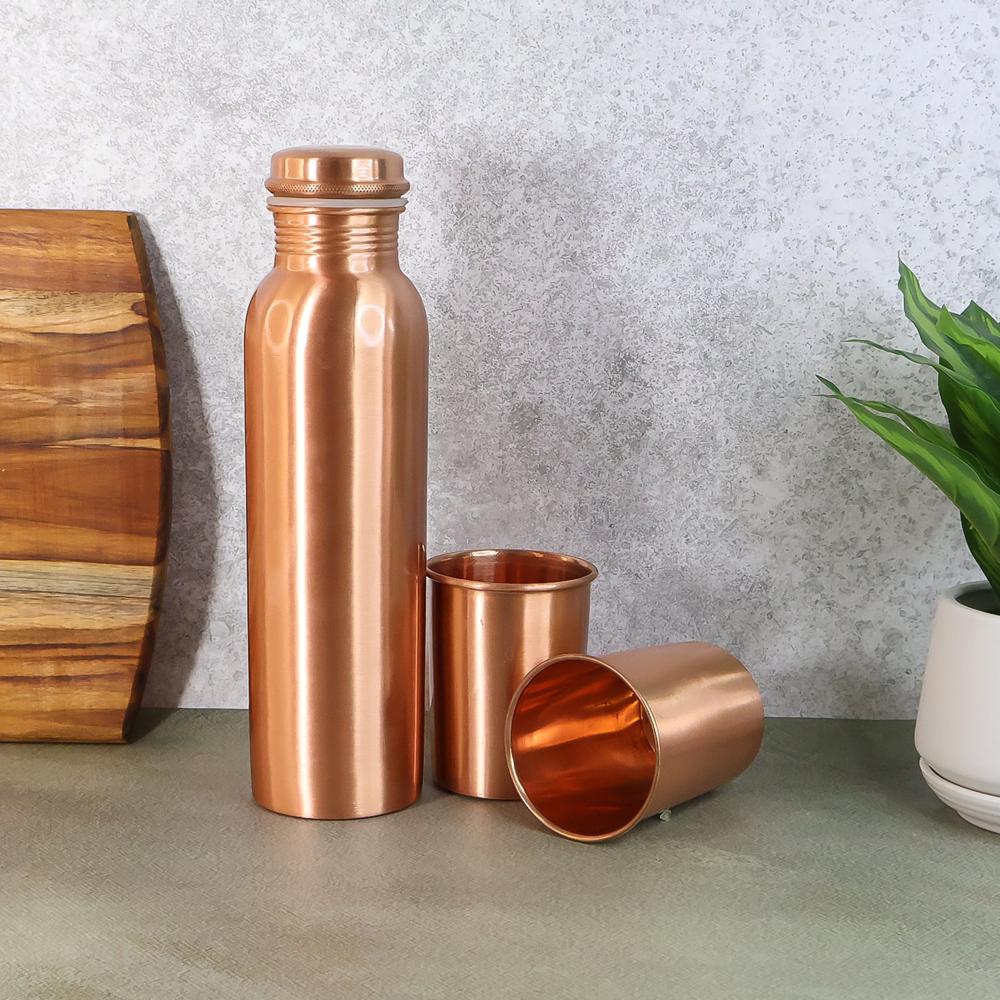 Copper Water Bottle 2 Glasses With Gift Box (3 Pcs Set) - Product Type: Home & Kitchen