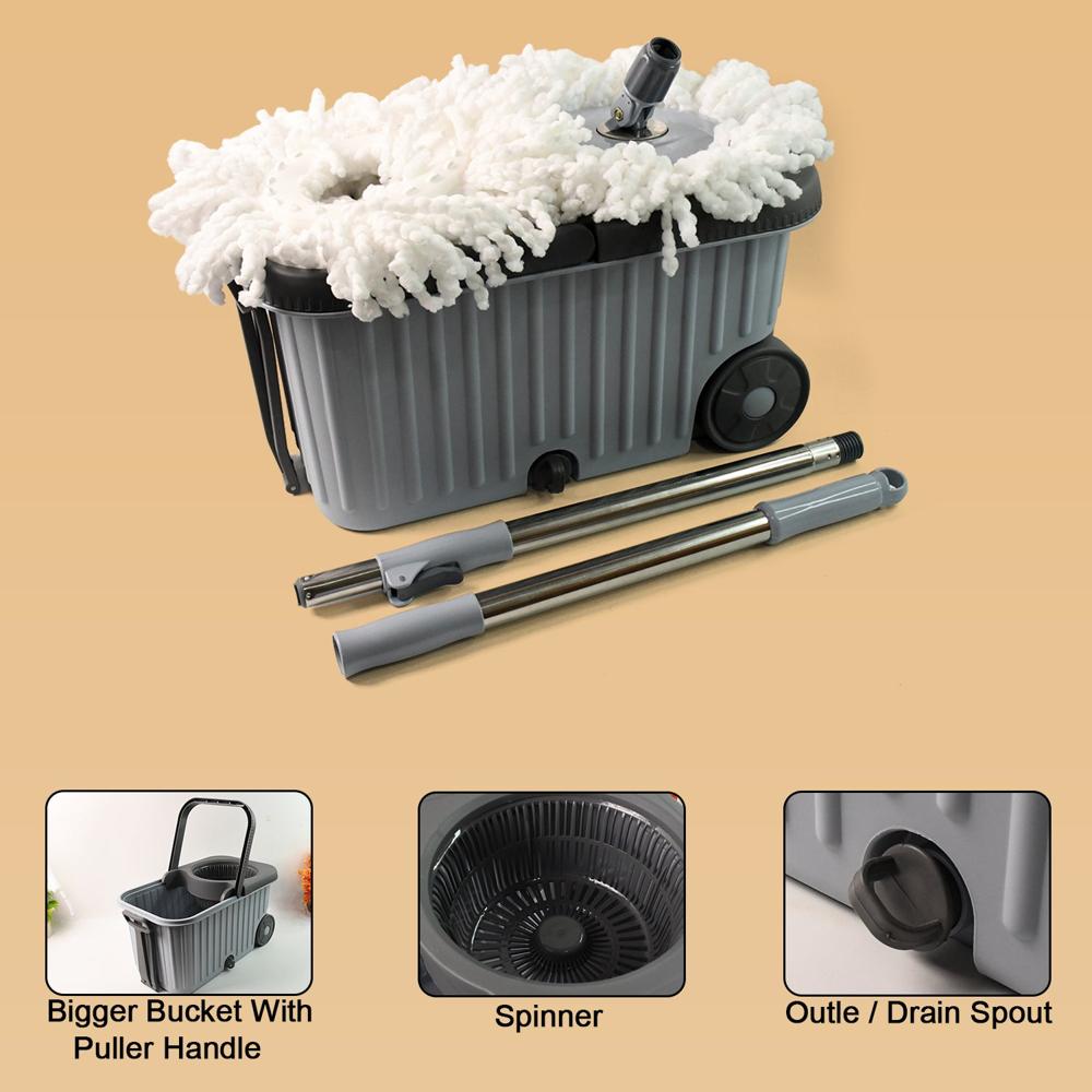 Apex Magic Spin Mop Cleaning Set with Dual Chamber Bucket & Wheels