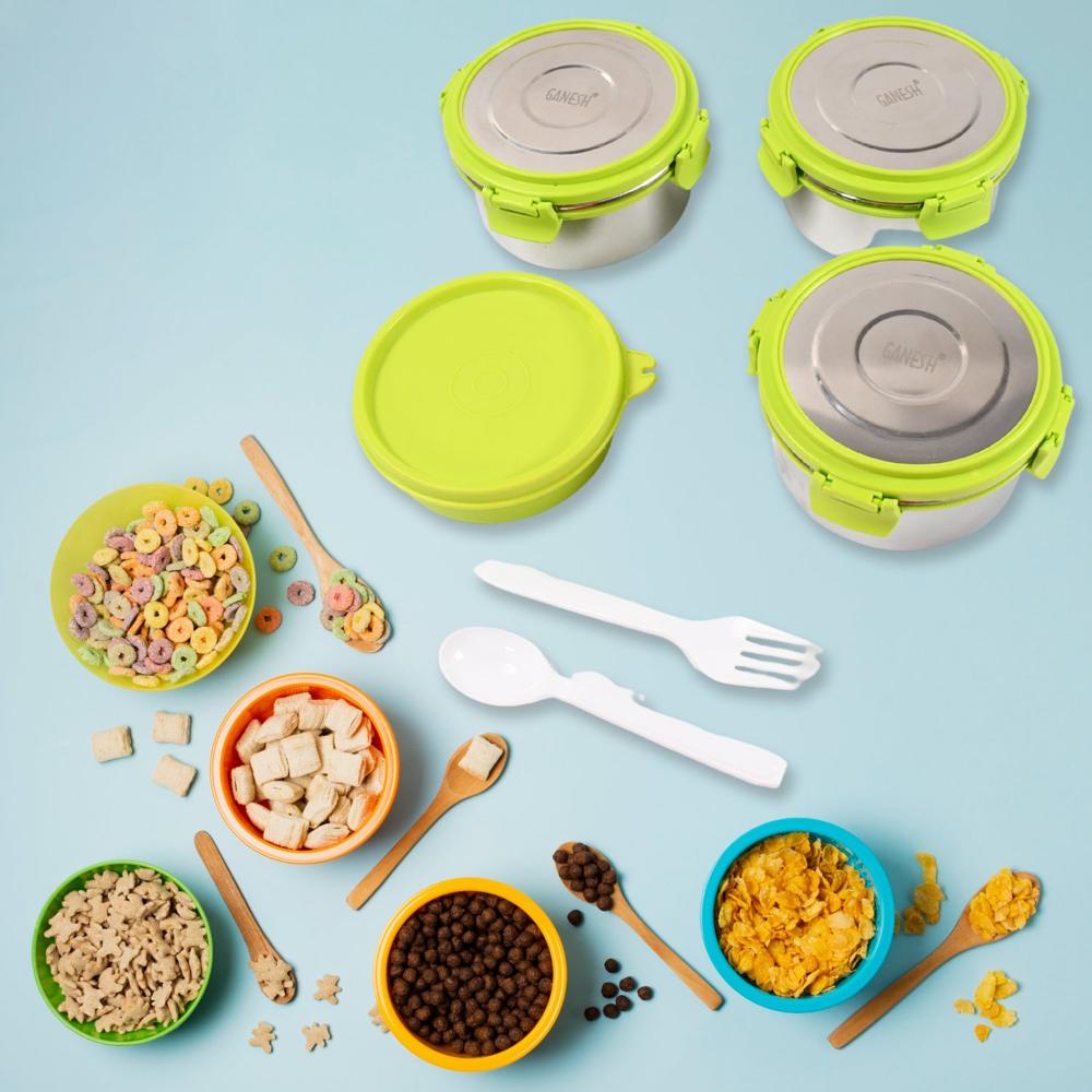 Stainless Steel Tiffin Lunch Box Container / Dabba with 4 Side Clip Lock Lid