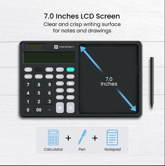 PORTRONICS Ruffpad Calc 2 5.5 Inches Screen | 12 Digits Layout | Screen Lock | Eras