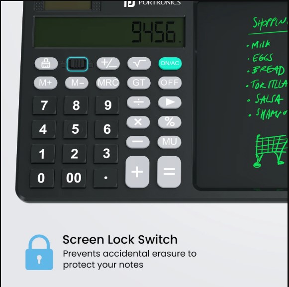 PORTRONICS Ruffpad Calc 2 5.5 Inches Screen | 12 Digits Layout | Screen Lock | Eras