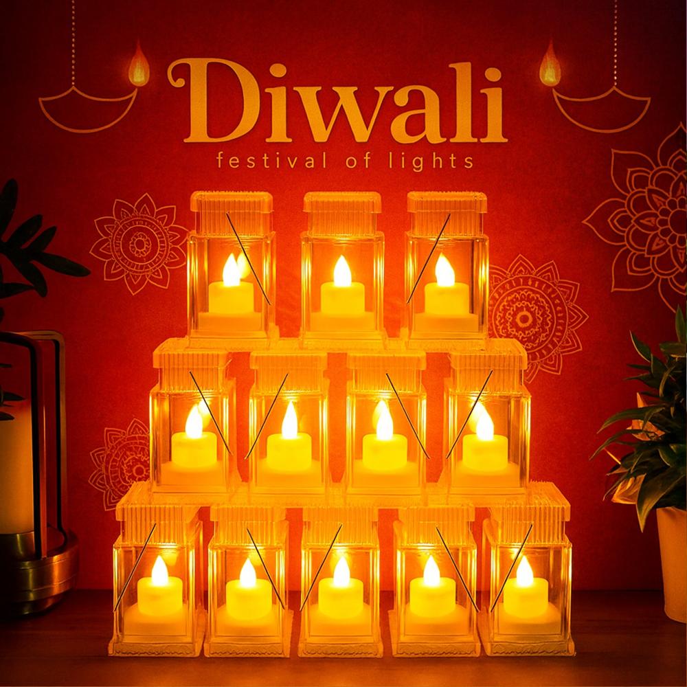 Set Of 12 Led Storm Lantern Decorative Lights - Color: Mix