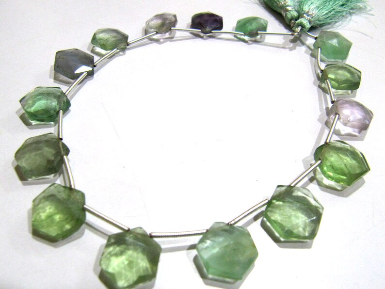 Natural Fluorite Multi color Beads Hexagon Shape Faceted Briolette Beads Size 11-12mm Strand 10Inch Long