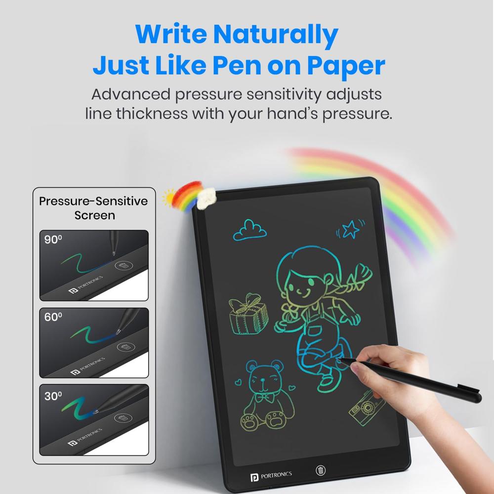 Portronics RuffPad 16 Lite, 16-Inch Multicolour LCD Writing Pad with Pressure-Sensitive Screen,