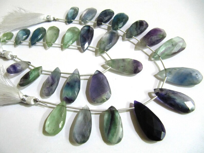 Natural Multi Fluorite Pear Shape Briolette Beads 13 * 30mm sold per strand 8 inches long