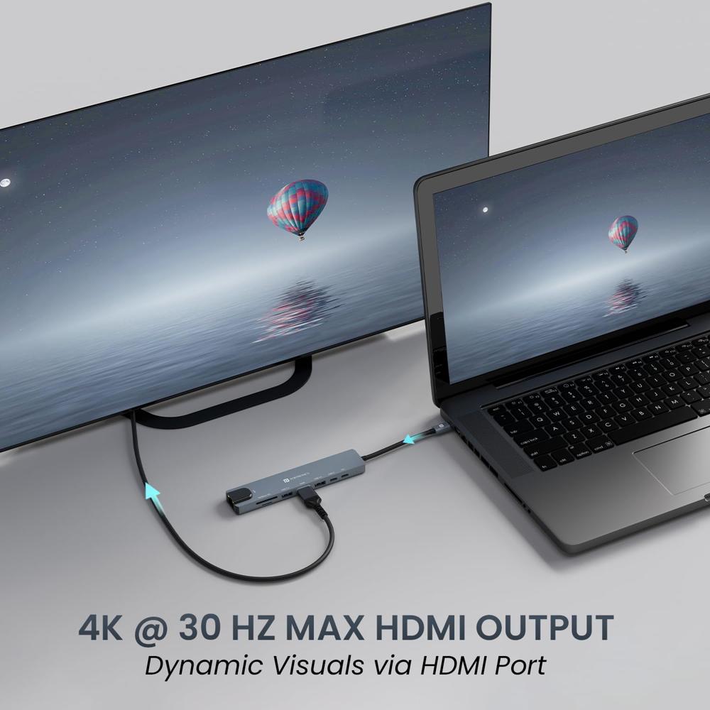 Portronics Mport 8 USB-C USB Hub/Docking Station(8-in-1) with 4K 30Hz HDMI, 100