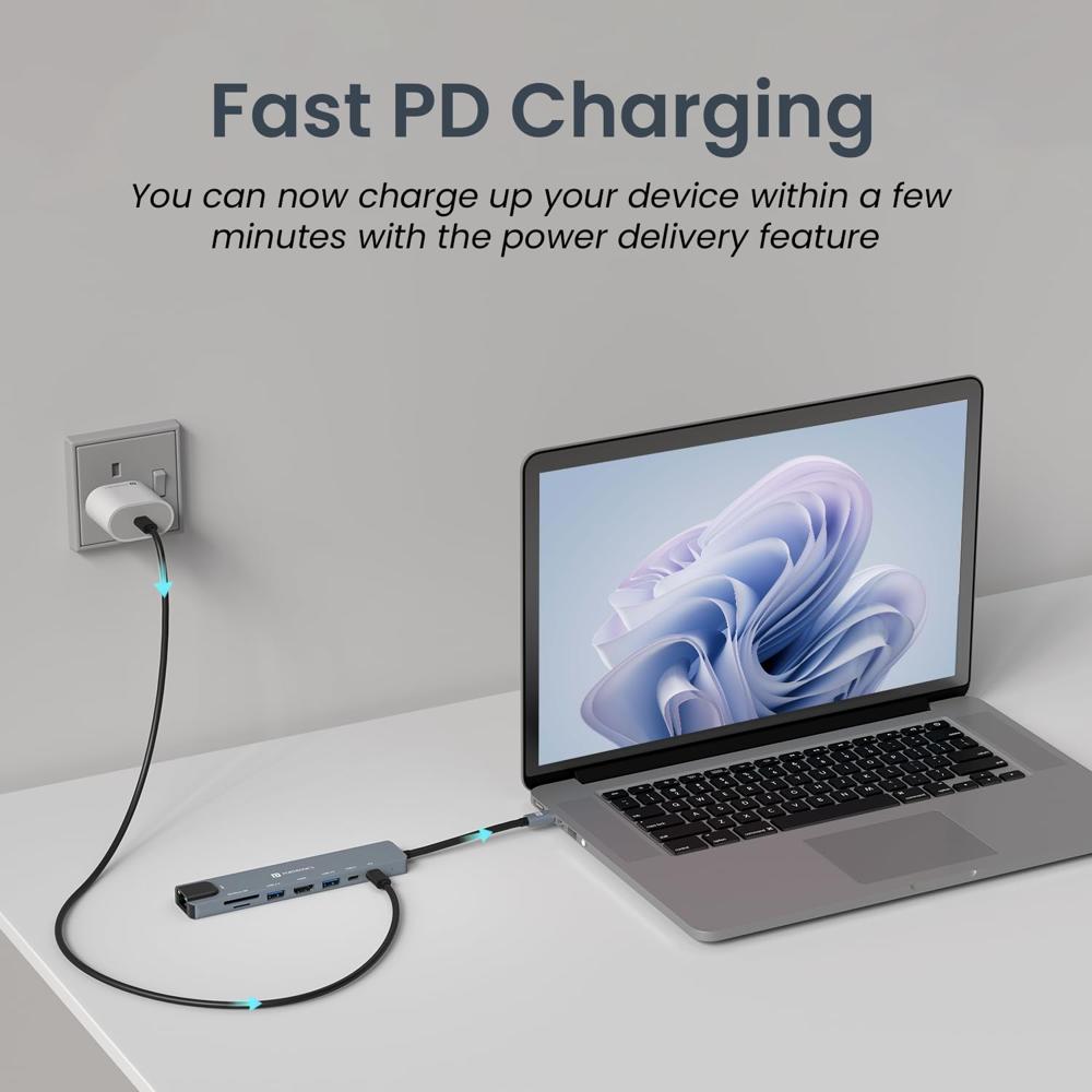 Portronics Mport 8 USB-C USB Hub/Docking Station(8-in-1) with 4K 30Hz HDMI, 100
