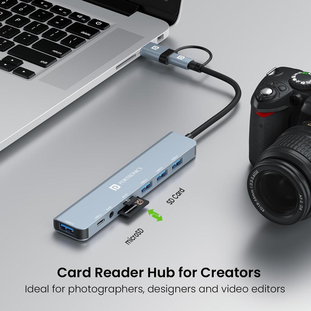 Portronics Mport 8 Plus Dual Plug 8-in-1 Docking Station/Hub with AUX, USB 3.0,