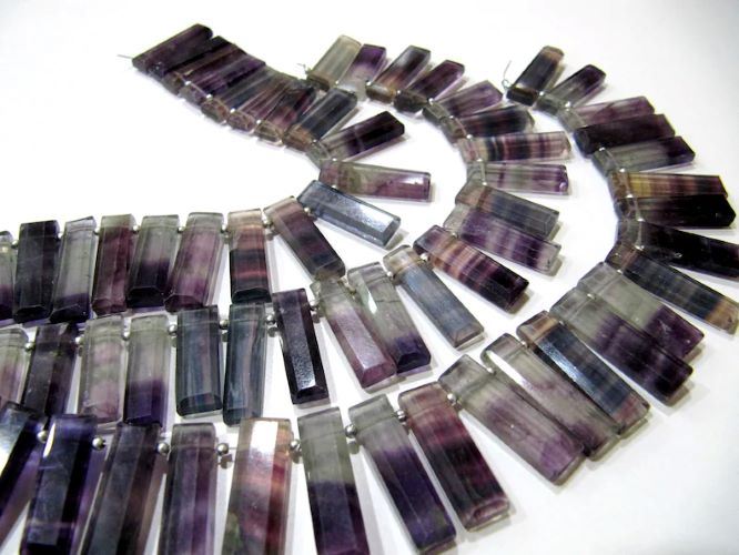 Natural Purple Fluorite Baguette Shape 12-30mm Approx Graduated Long