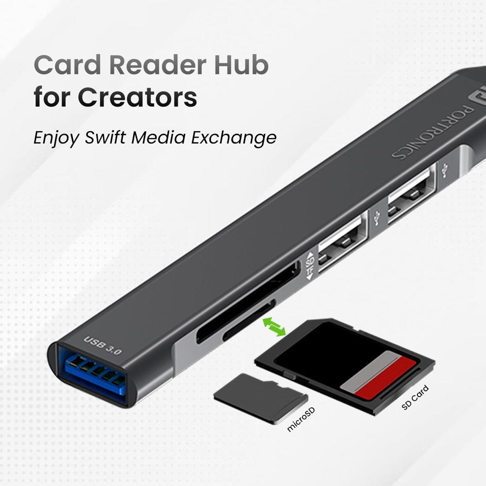 Portronics Mport 31 Plus USB 3.0 Hub Dock (5-in-1) with USB & Type-C Dual Plugs, upto 5 Gbps High Speed, USB 3.0,