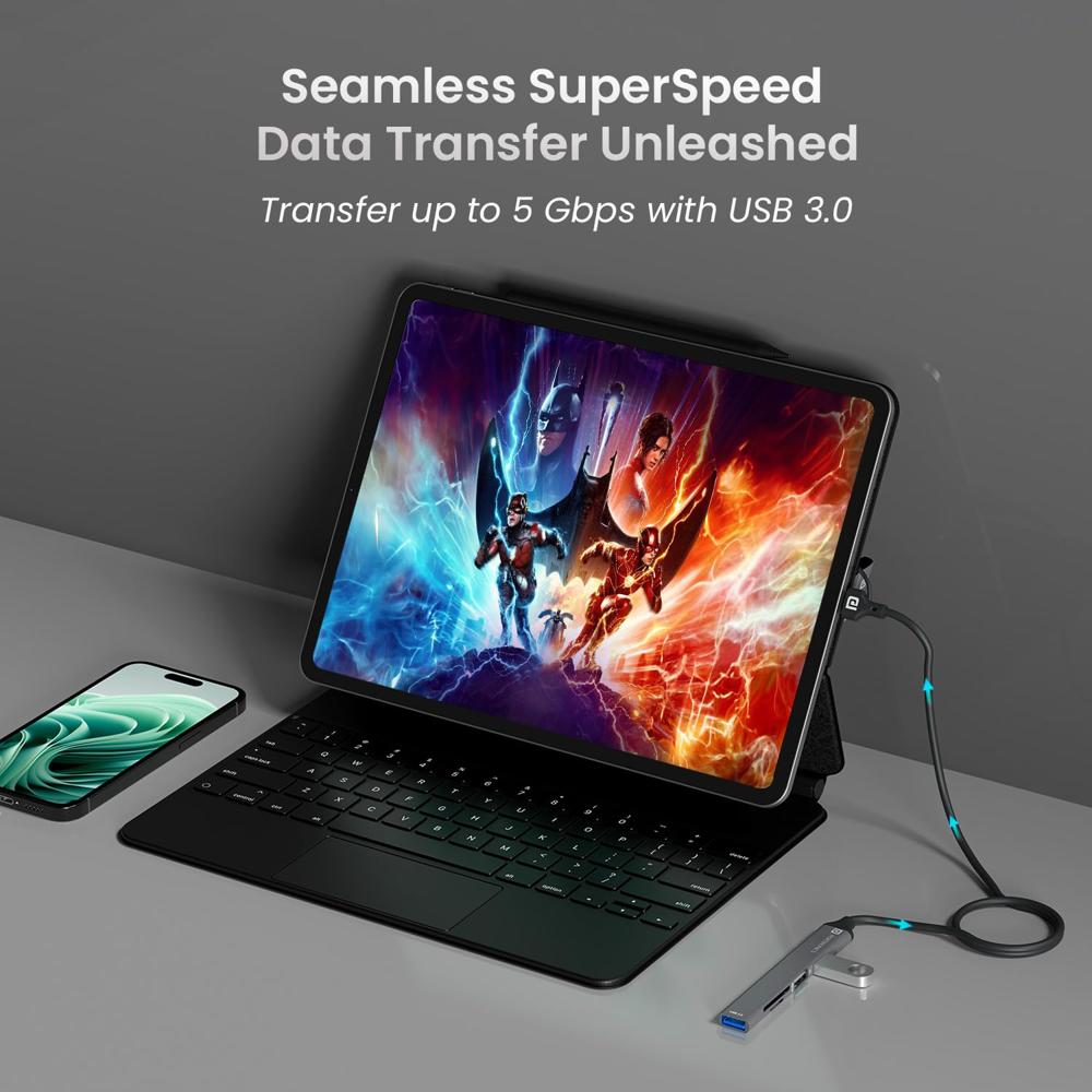 Portronics Mport 31 Plus USB 3.0 Hub Dock (5-in-1) with USB & Type-C Dual Plugs, upto 5 Gbps High Speed, USB 3.0,