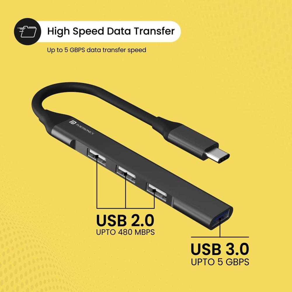 Portronics Mport 31C USB C Hub Dock (4-in-1), Type C Multiport Adapter with 1 x USB 3.0