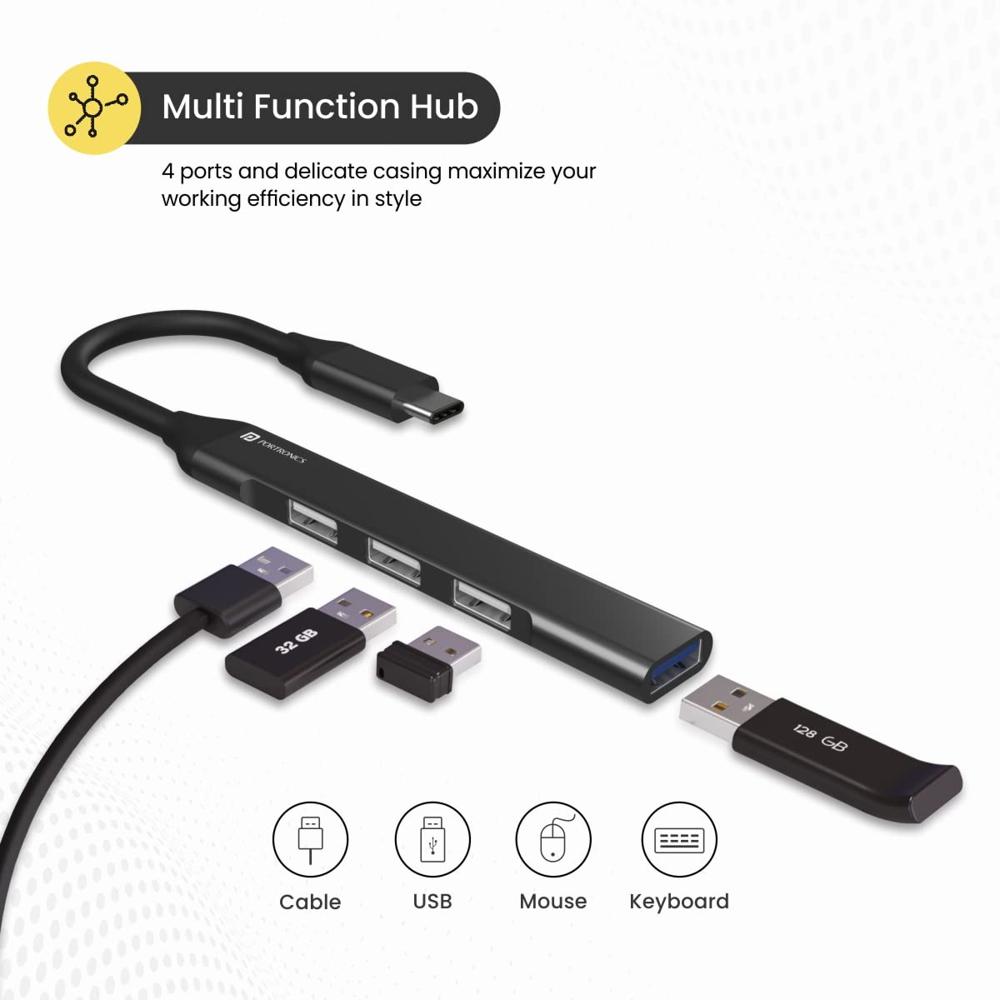 Portronics Mport 31C USB C Hub Dock (4-in-1), Type C Multiport Adapter with 1 x USB 3.0