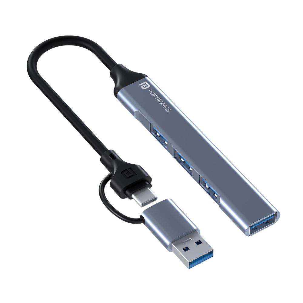 Portronics Mport 31 Pro USB 3.0 Hub Dock (4-in-1) with Type-C & USB Dual Plugs, USB 3.0
