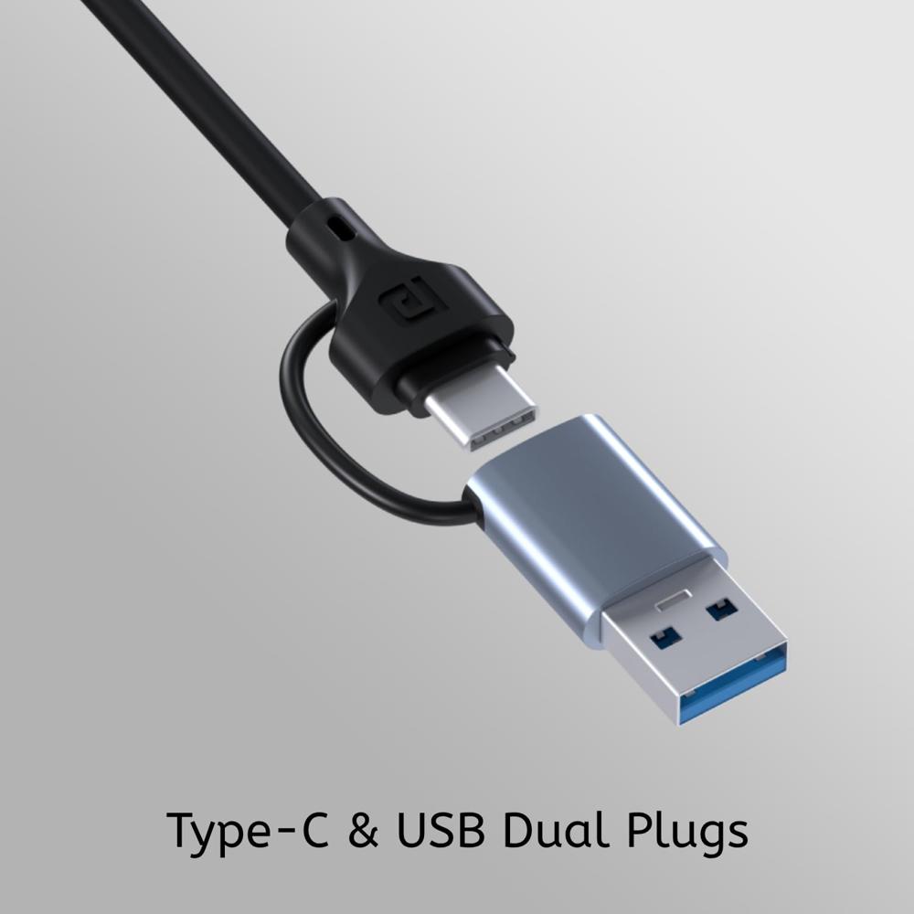 Portronics Mport 31 Pro USB 3.0 Hub Dock (4-in-1) with Type-C & USB Dual Plugs, USB 3.0