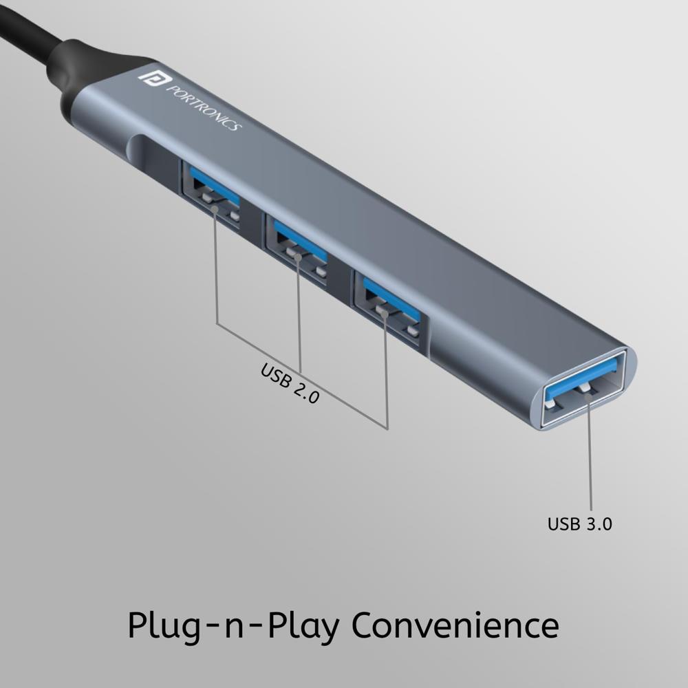 Portronics Mport 31 Pro USB 3.0 Hub Dock (4-in-1) with Type-C & USB Dual Plugs, USB 3.0