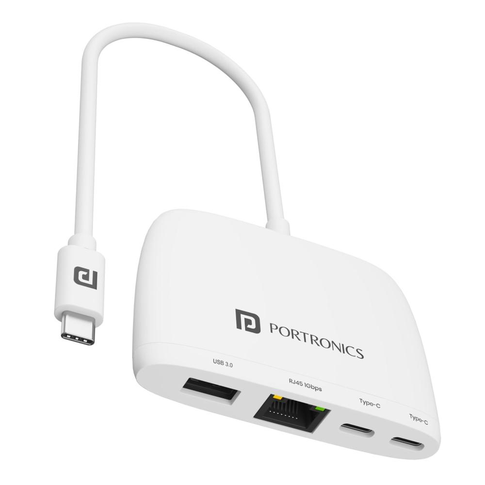 Portronics Mport 41 Usb C Hub (4-in-1) With Ethernet (1000 Mbps Gigabit - Color: White