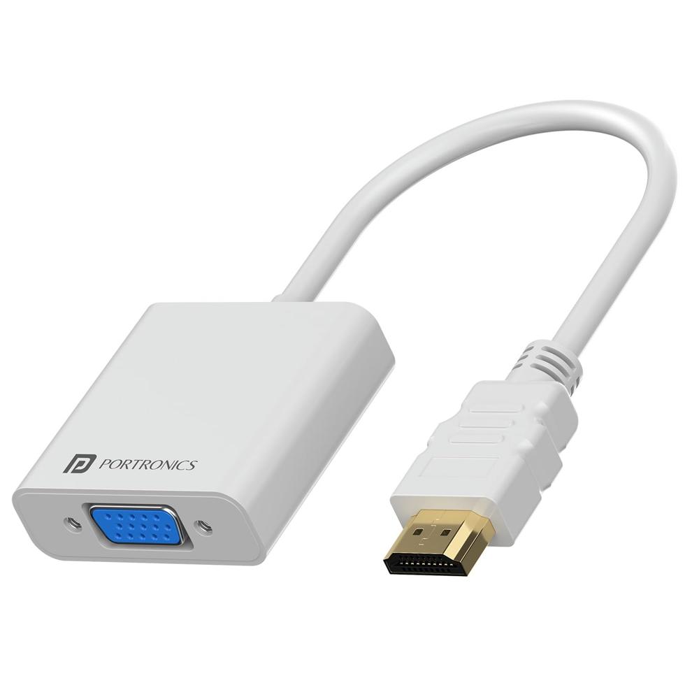 Portronics Digibridge Hdmi To Vga Converter With 1080p Full Hd @ 60 Hz Max Resolution, 16 Cm - Color: White