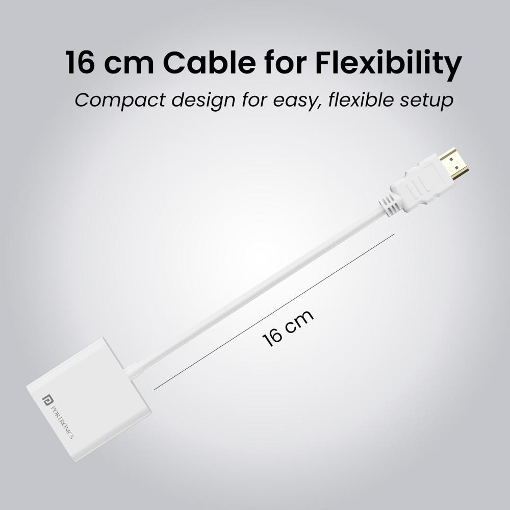 Portronics DigiBridge HDMI to VGA Converter with 1080p Full HD @ 60 Hz Max Resolution, 16 cm