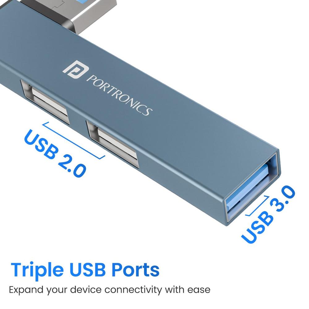 Portronics Mport Mino A USB 3.0 Hub Dock (3-in-1) with USB 3.0 SuperSpeed, Compact L-Shape