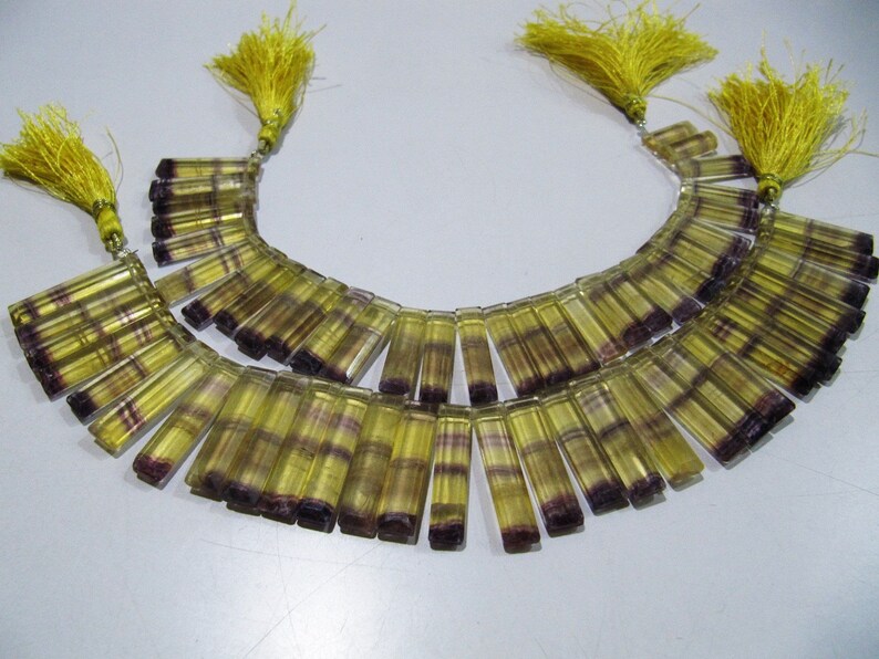 Natural Yellow Fluorite Long Baguette Shape Briolette Beads Size 25 to 30 mm long, Strand 8 inches
