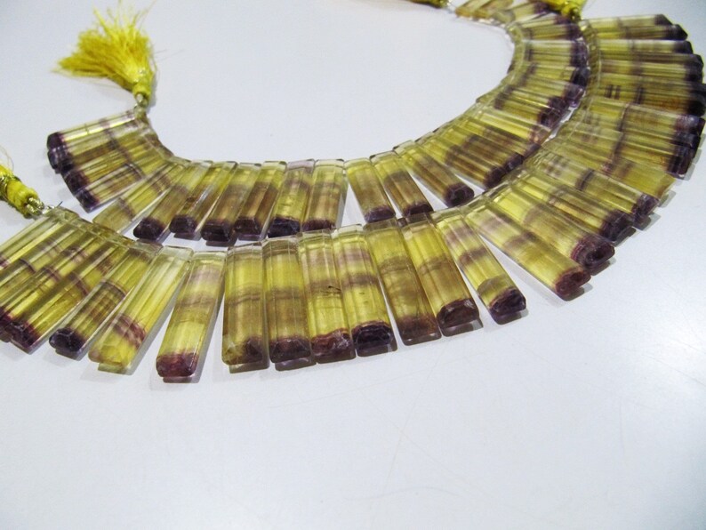 Natural Yellow Fluorite Long Baguette Shape Briolette Beads Size 25 to 30 mm long, Strand 8 inches