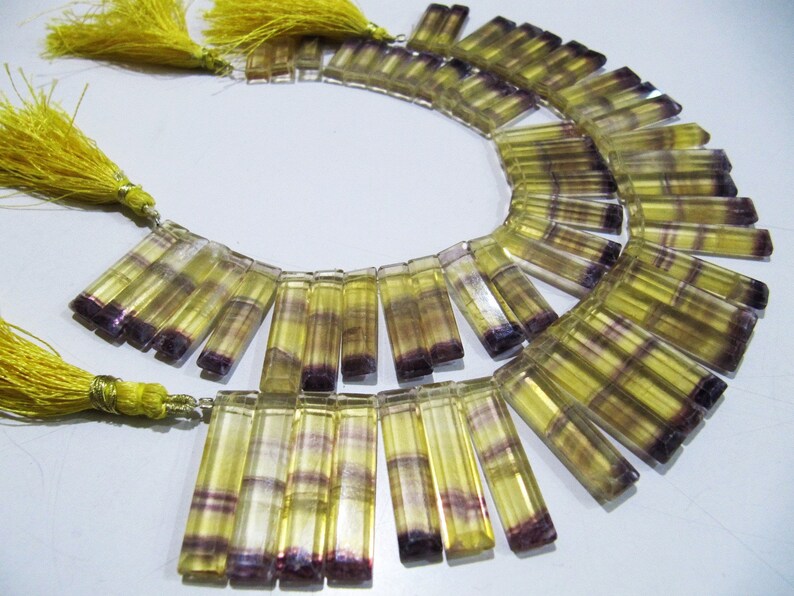 Natural Yellow Fluorite Long Baguette Shape Briolette Beads Size 25 to 30 mm long, Strand 8 inches