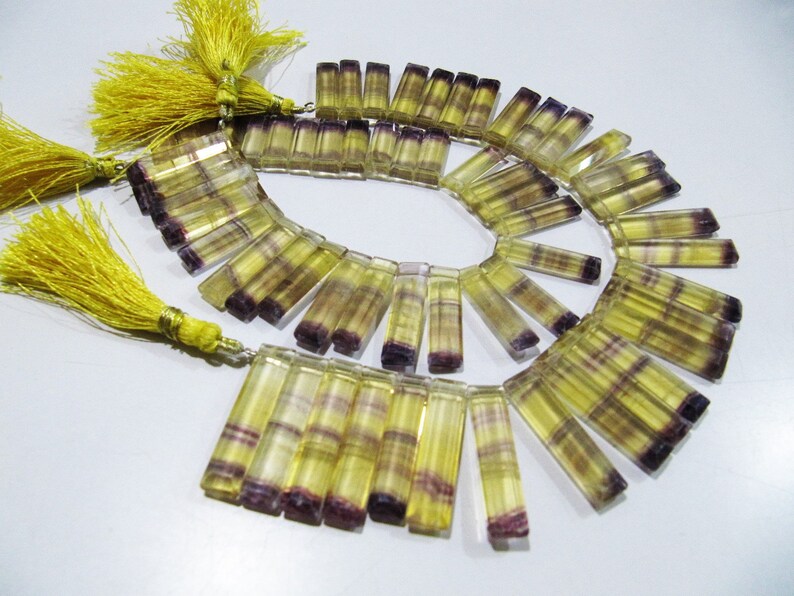 Natural Yellow Fluorite Long Baguette Shape Briolette Beads Size 25 to 30 mm long, Strand 8 inches