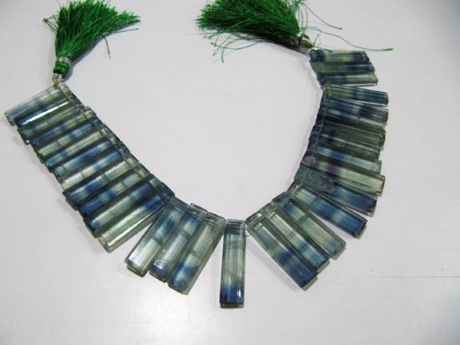 Natural Green Fluorite Long Baguette Shape Beads Size 25 to 30 mm long Strand 8 inches