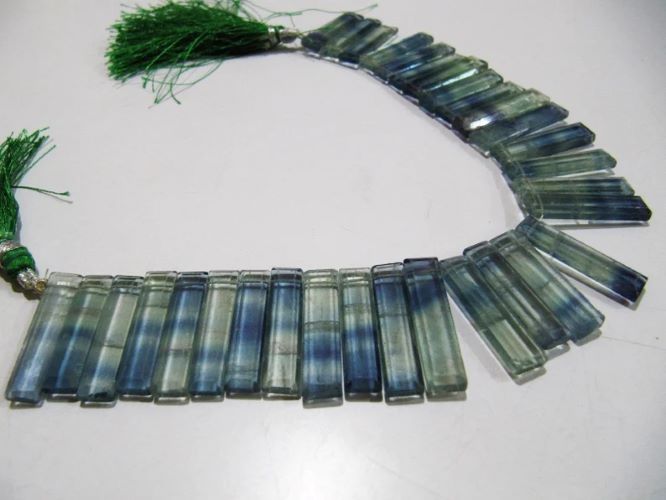 Natural Green Fluorite Long Baguette Shape Beads Size 25 to 30 mm long Strand 8 inches