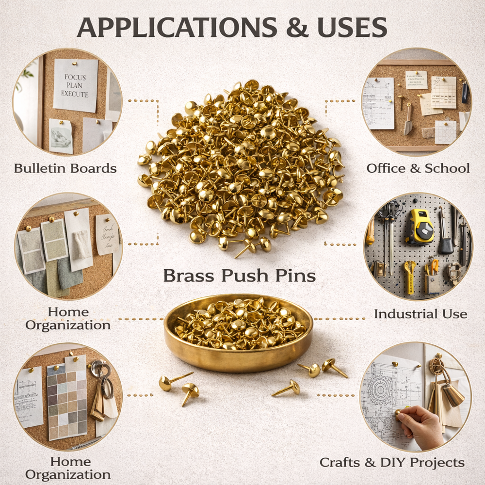 Binari Brass Push Pins For Cork Board And Bulletin Board, 800 Pieces - Height: 20 Millimeter (mm)