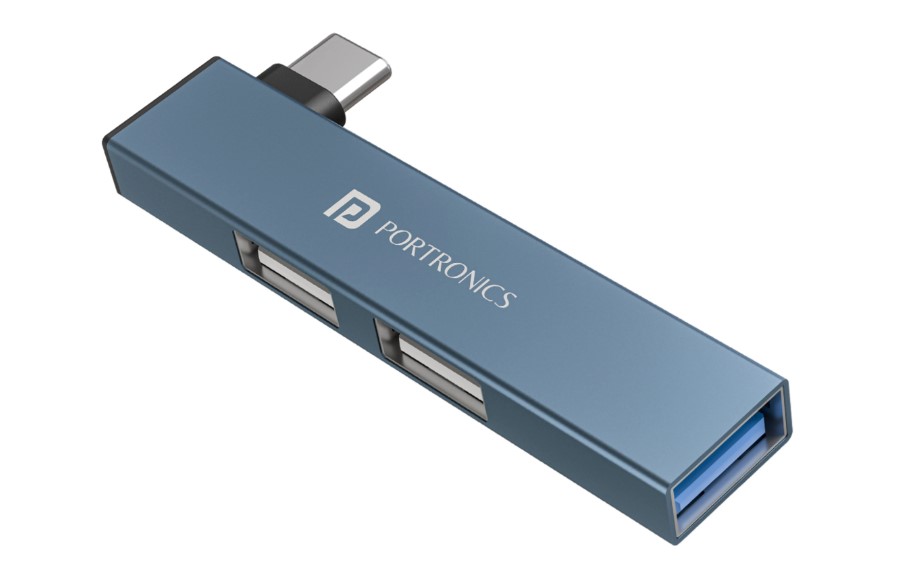 Portronics Mport Mino C USB-C Hub with 3 USB Ports, Type C Plug, USB 3.0, 2-Port USB 2.0 POR-2730 USB Hub (Grey)