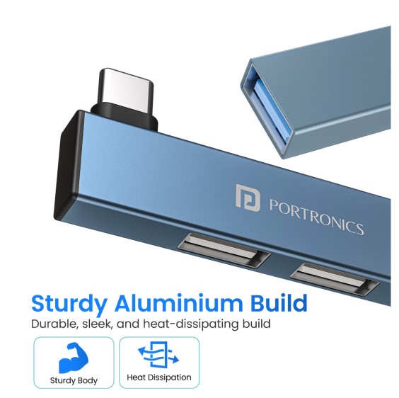 Portronics Mport Mino C USB-C Hub with 3 USB Ports, Type C Plug, USB 3.0, 2-Port USB 2.0 POR-2730 USB Hub (Grey)