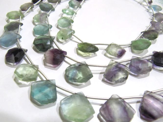 Natural Multi Flourite Multi Color Beads Fluorite Diamond Shape Faceted Cut Beads Size 14-15mm Strand 10 Inches