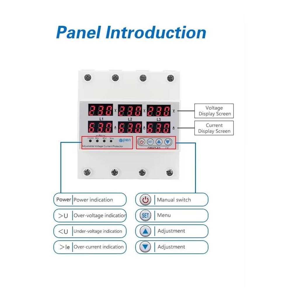 True Sense Three Phase Adjustable Over and Under Voltage Protector, VPD3-63VA 
