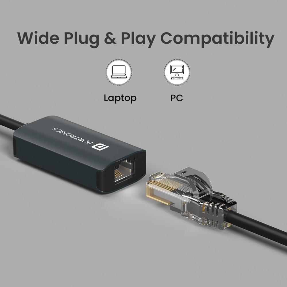 Portronics Mport X1 Gigabit Ethernet Adapter with Dual Plugs (Type C + USB),