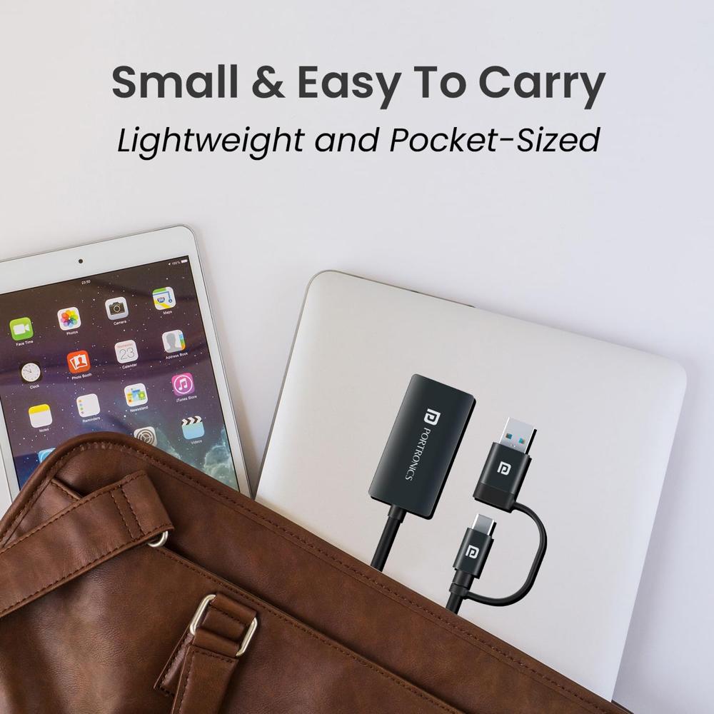 Portronics Mport X1 Gigabit Ethernet Adapter with Dual Plugs (Type C + USB),