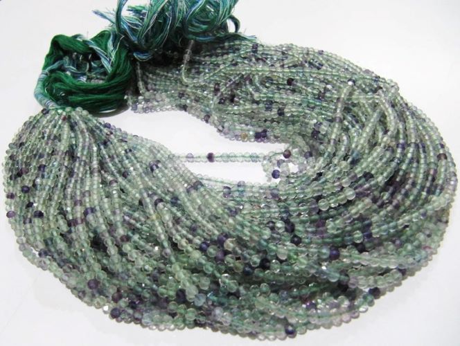 Natural Fluorite Multi Color Rondelle Shape Faceted 3mm Beads Strand 13 Inch Long