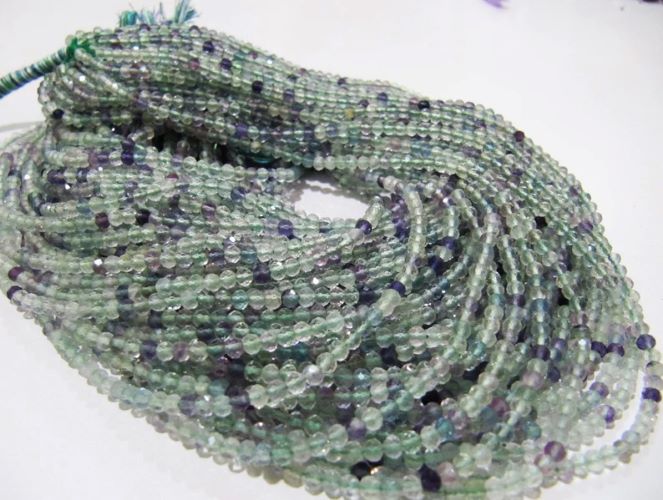 Natural Fluorite Multi Color Rondelle Shape Faceted 3mm Beads Strand 13 Inch Long