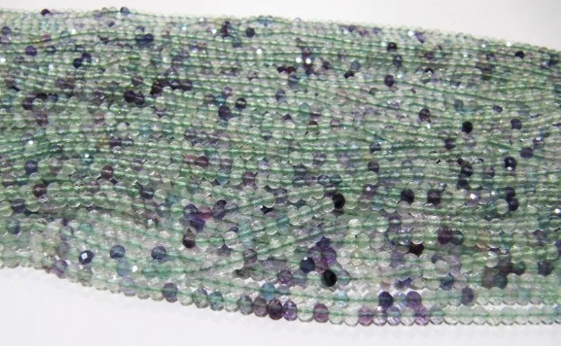 Natural Fluorite Multi Color Rondelle Shape Faceted 3mm Beads Strand 13 Inch Long