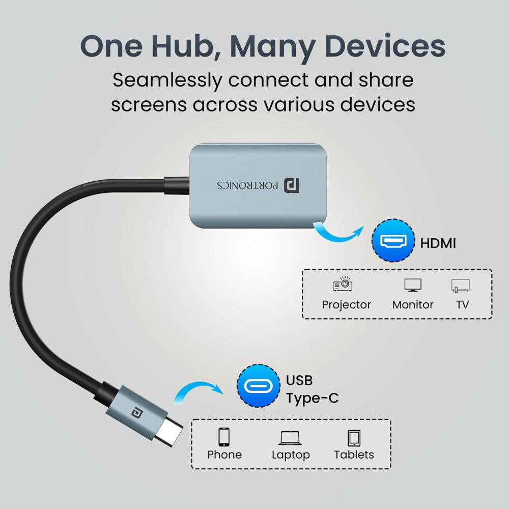 Portronics Mport X Type-C to HDMI Adapter with 4K @ 60 Hz Ultra HD Resolution, USB-C Dock Plug,