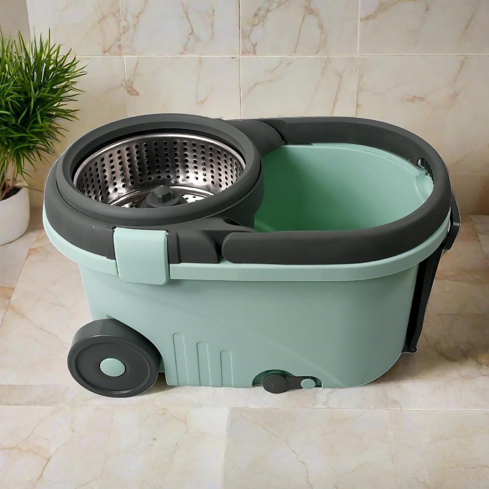 Ganesh Quick Spin Mop Steel Spin Bucket Floor Cleaning 2 Micro Fiber Head / Refill - Color: Mix
